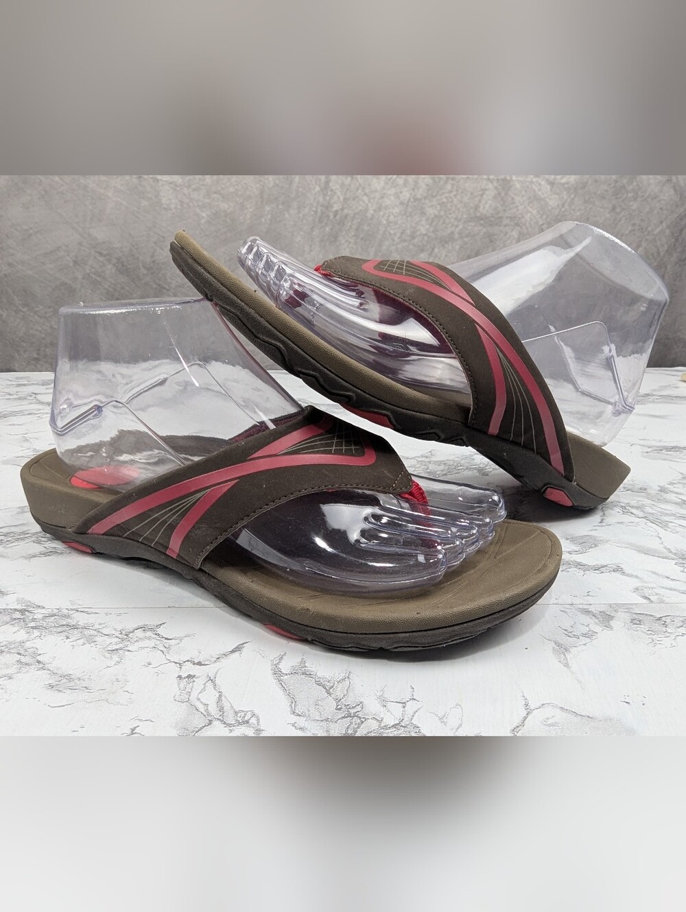 Vionic Atlas Orthotic Thong Sandals Brown Pink Women's Size 9